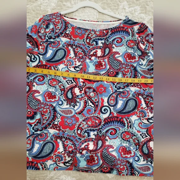 Talbots Women's Long Sleeve Paisley Top - Red, Blue, and Black - Picture 3 of 3